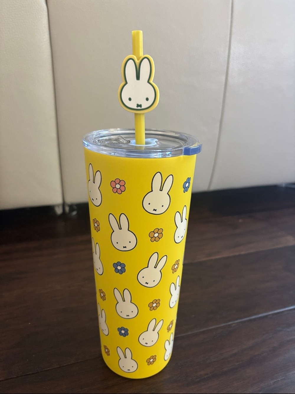 miffy Yellow Bunny Pattern Tall Tumbler with Straw